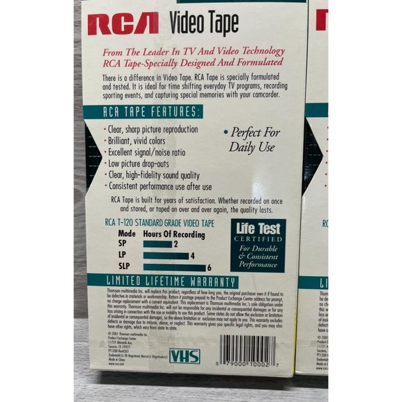 RCA 6 Hour VHS Video Tape T-120h Standard Grade Lot of 2 Blank New Sealed - Picture 3 of 6